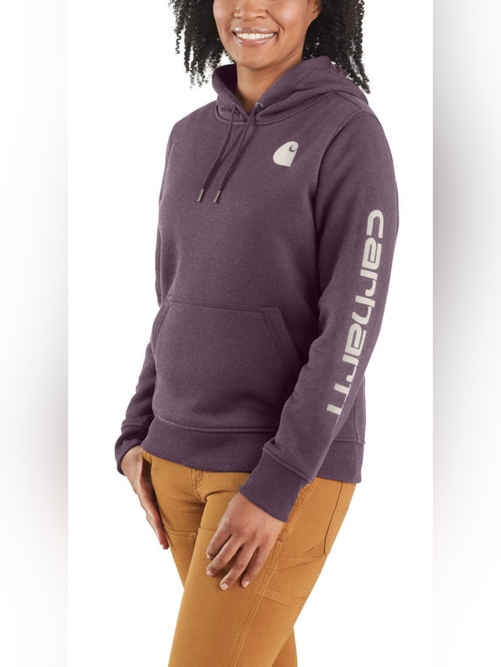 Carhartt Purple Relaxed Fit Heather Logo Sleeve Graphic Work Hoodie Size Medium